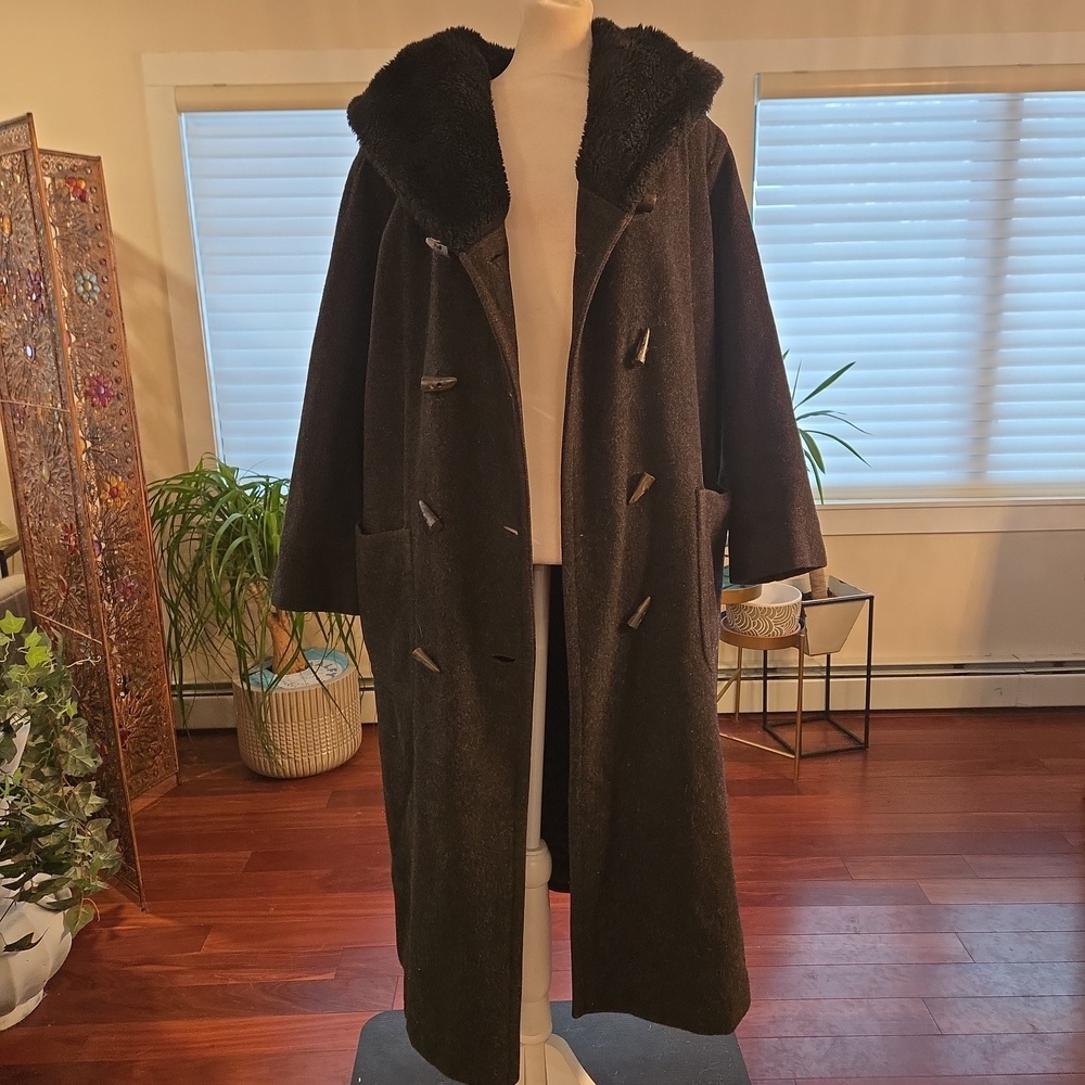 VTG L.L. Bean Double Breasted Gray Duffle Coat Peacoat Full Length Womens Small